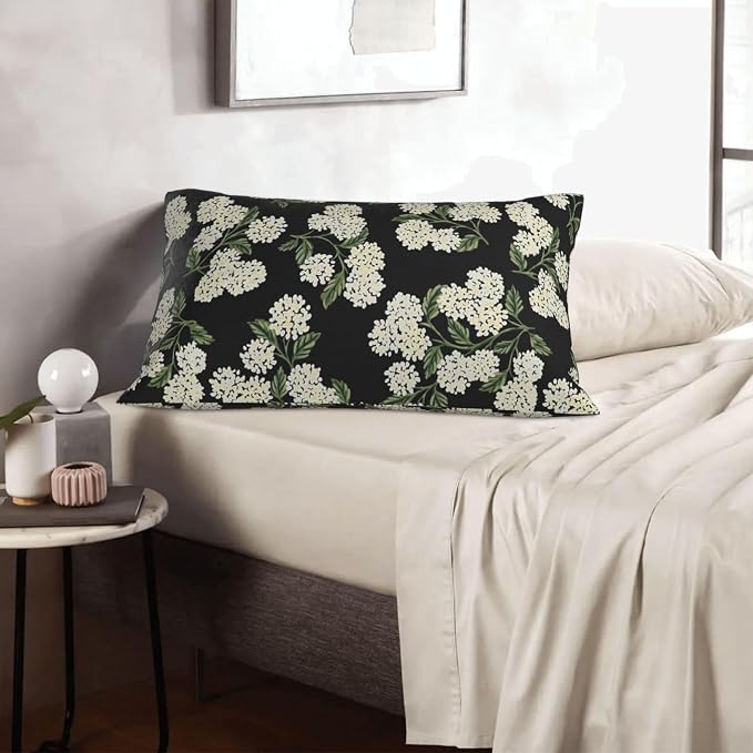 Black Spring Pillow Covers 12x20 Inch 2 Pcs Green Hydrangea Flower Decor Throw Pillows Vintage Floral Seasonal Summer Outdoor Decoration Pillowcase Linen Cushion Cover for Couch Sofa