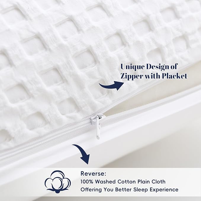 PHF 100% Cotton Waffle Weave Euro Sham Covers, 2 Pack 26" x 26" Bed Pillow Covers for Elegant Home Decor, No Filling, Luxury Aesthetic Soft Euro Pillow Cases for Bed, White
