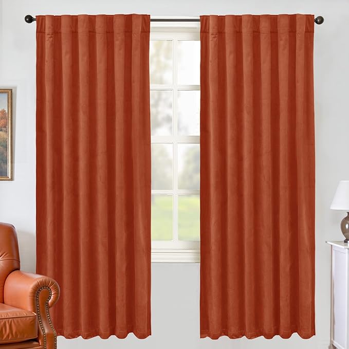 BGment Terracotta Velvet Curtains 72 Inch Length for Bedroom, 2 Panels | Burnt Orange Rust Fall Decor, Luxury, Thermal Insulated, Elegant Super Soft Window Drapes, Back Tab Rod Pocket, 52 x 72 Inch