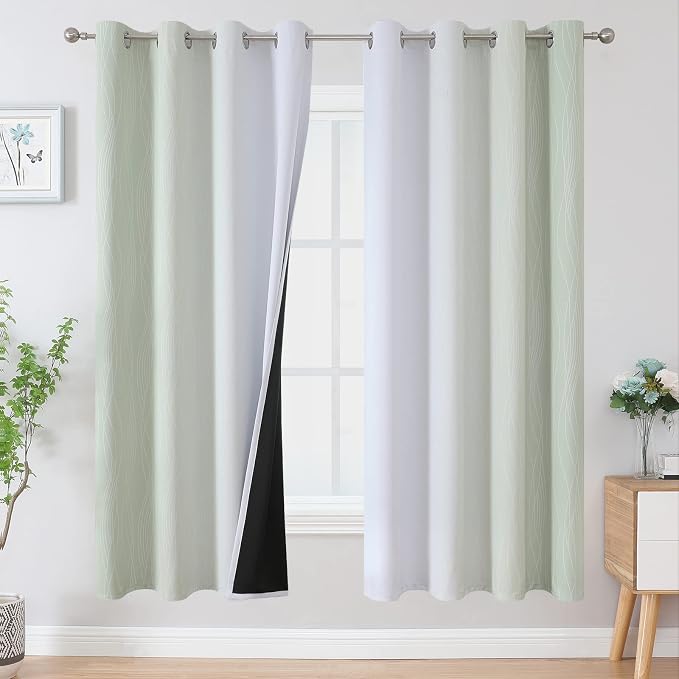 Sage Green and Greyish White Ombre Blackout Curtains for Bedroom 72 Inch | Estelar Textiler Thermal Insulated Living Room Darkening Drapes,Light Blocking Grommet Window Kids Curtains,52Wx72L,2 Panels