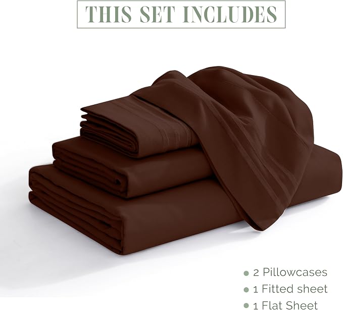 Elegant Comfort Luxury Soft 1500 Thread Count Egyptian Quality 3-Piece Sheet Wrinkle and Fade Resistant Bedding Set, Deep Pocket up to 16inch Twin/Twin XL Chocolate Brown