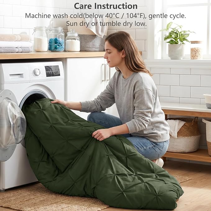 King Size Comforter Set Olive Green, 7 Pieces Bed in a Bag | OEKO-TEX 100 Certified, 240GSM All Season, Bedroom, Guest Room, Down-Alternative Comforter, Sheets, Pillowcases & Shams