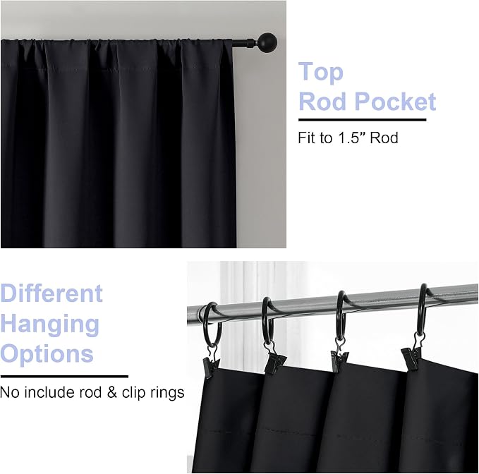 Simplebrand Ava Halloween Black Blackout Curtains for Bedroom 84 Inch Length 2 Panels Set, Solid Thermal Insulated Privacy Living Room Window Treatment Curtains Blackout Drapes, W50 x L84 Inch, Black