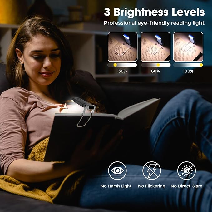 VZZNN 12 Pack Reading Light,Rechargeable Book Light for Reading in Bed,Clip-On Book Lights with 3 Color Temperature,Bulk Gifts for Book Lovers Kids Adults（Multicolor）