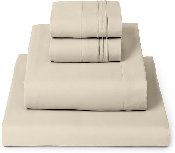 Mellanni Iconic 4-Piece, Ultra Soft Sheet Set (King, Beige) | 10M+ Sleepers. Lab-tested: Sleeps Cool, Stays Bright, Strong, Smooth. Good Housekeeping Best Bedding, 7 yrs running.
