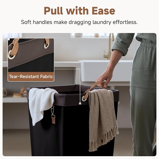 StorageWorks 160L Laundry Basket with Wheels, Rolling Hampers for Clothing | Black Laundry Basket with Wheels, Metal Frame & Handles, Rolling Hamper for Bedroom, Bathroom, Dorm, Hotel
