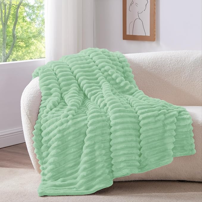 BEDELITE Ribbed Twin Blanket for Couch & Bed, Light Green, 60"x80" | Ultra-Soft Plush Fleece, Cozy, Warm Yet Lightweight, Ribbed Texture, Home Decor, Machine Washable, Giftable, All-Season Use