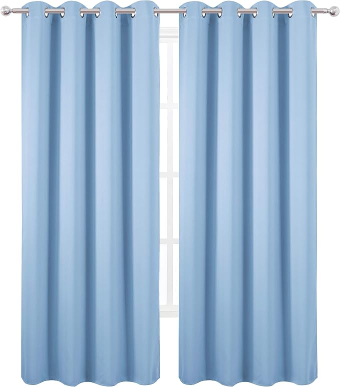 Sky Blue Thermal Blackout Curtains/52 x 108 Inch/Set of 2 Panels Room Darkening Curtains for Bedroom
