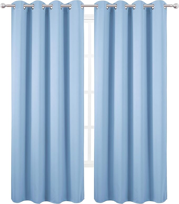 Blackout Curtains 66 x 84 inch/Sky Blue Curtains Set of 2 Panels/Thermal Insulated Room Darkening Bedroom Curtains