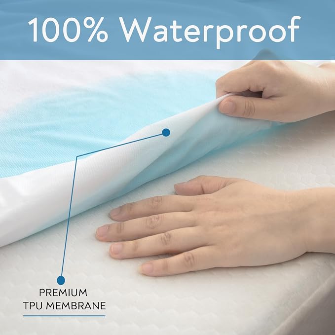 RV King Terry Mattress Protector Waterproof for 72''×80'' up to14'' | Ultra Soft & Breathable Smooth Top Fitted Mattress Cover Skin-Friendly Machine Washable