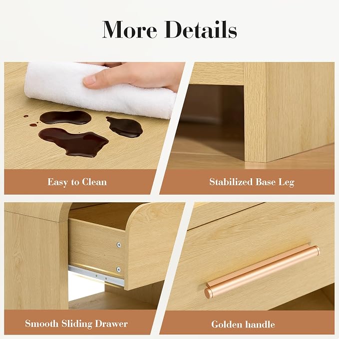 Night Stand Set of 2 [Unique Curved Profile] [FSC-Certified Wooden Board] 1-Drawer and 1 Storage Shelf Nightstand 24" H Metal Handle Modern Bedside Table Side Table End Table for Bedroom | [Curved Profile] [FSC-Certified Wooden Board] Nightstand 24" H ...