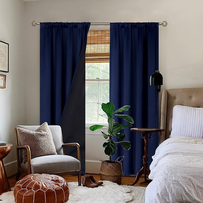 BGment Navy Blackout Curtains for Bedroom 90 Inch Length 2 Panels | Thermal Insulated, Room Darkening Curtains, Rod Pocket Soundproof, Living Room Window Curtains, 52 x 90 Inch