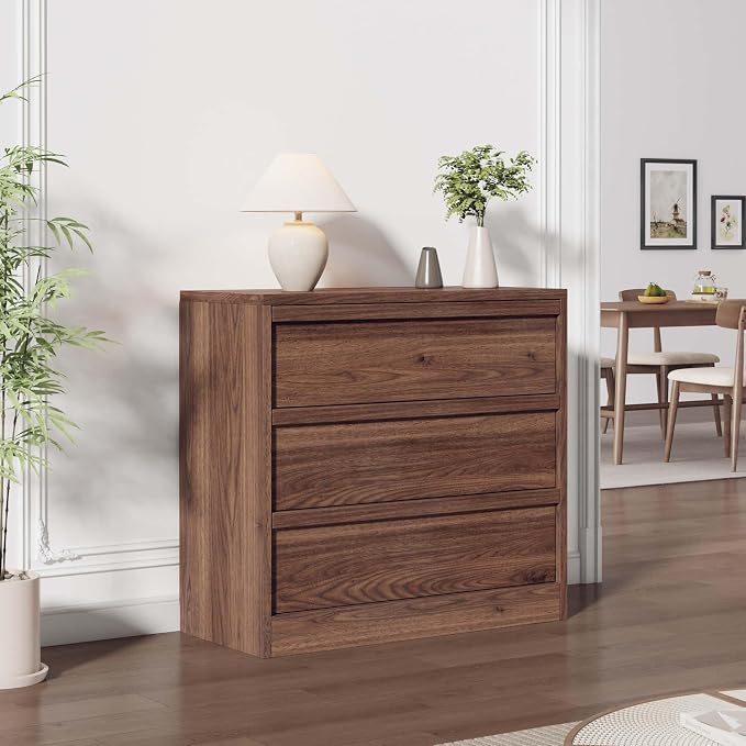 Garvee 3 Dresser for Bedroom, 30.5" Tall Dresser, Freestanding Vertical Drawer with Storage, Wooden Closet Chest Storage for Living Room, Hallway, Entryway, Walnut