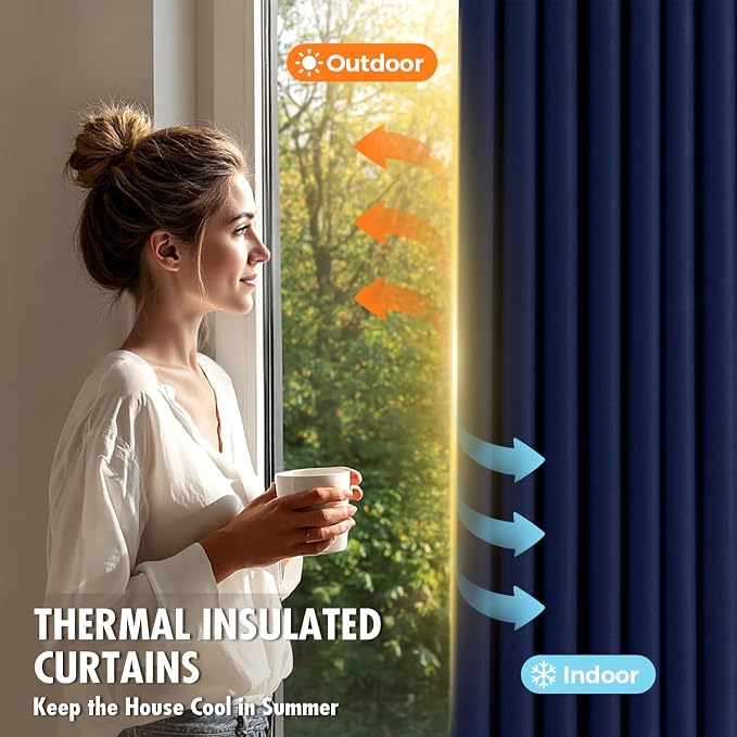 MIULEE Navy Blue Blackout Bedroom Curtains Drapes 84 Inch Long 52"x84" | Grommet Top, Room Darkening Window Drapes, Privacy Protection, Thermal Insulated, Heat Blocking, Light Blocking