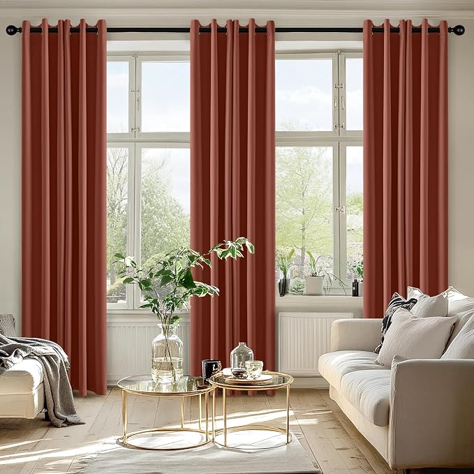 MIULEE Fall Blackout Curtains for Bedroom 2 Panels 40"x72" Long Terracotta | Thermal Insulated, Living Room Darkening Grommet Drapes, Noise Reducing, Light Blocking Window Treatments