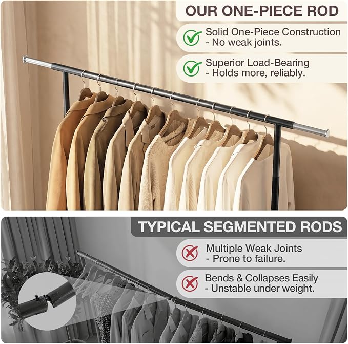 Heavy Duty Clothes Rack, Rolling Clothing Rack Load 650 LBS for Hanging Clothes with 2 Sturdy Shelves, Metal Garment Rack with Wheels for Bedroom, Laundry Room, Retail Store, Black, Large