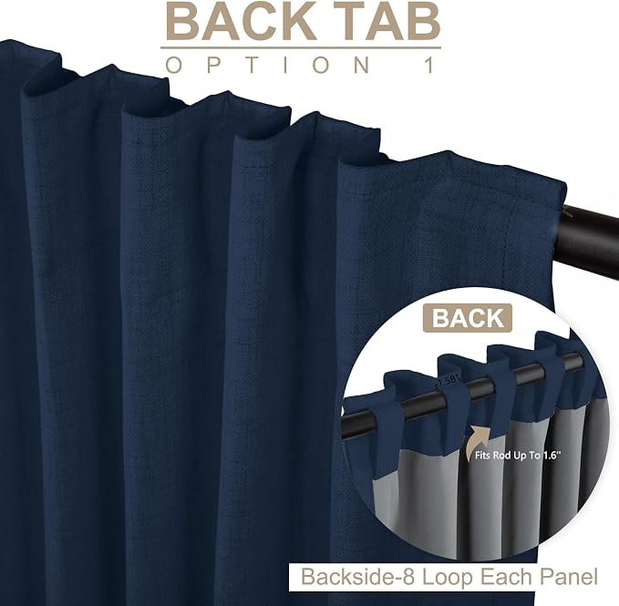 Faux Linen Total Blackout Curtains for Bedroom 72 Inch Long Midnight Blue | 100% Blackout Shield, Back Tab/Rod Pocket Living Room Drapes, Thermal Insulated Blackout Curtains 2 Panels Set, 50"W x 72"L