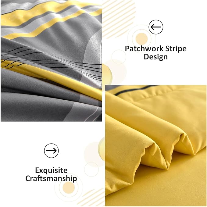 Anibedding Yellow Comforter Set Full Size,8 Pieces Bed in a Bag Patchwork Striped Bedding Sets,Boho Soft Microfiber Bedding Set for All Season(78"×90")