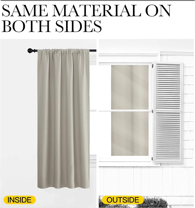 NICETOWN Natural Blackout Curtains for Living Room 42" w x 36" L 2 Panels | Easy-Care Solid Thermal Insulated Draperies Drapes for Daughter Room, Light Blocking Noise Reducing Room Darkening Home Decor