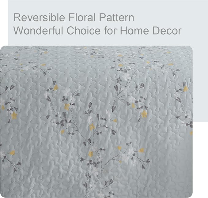 Exclusivo Mezcla Reversible Boho California King Quilt, Light Blue | Lightweight Soft Bedspreads, All Season Flowers Coverlet Bedding Set, Printed Floral Pattern, 1 Quilt and 2 Pillow Shams
