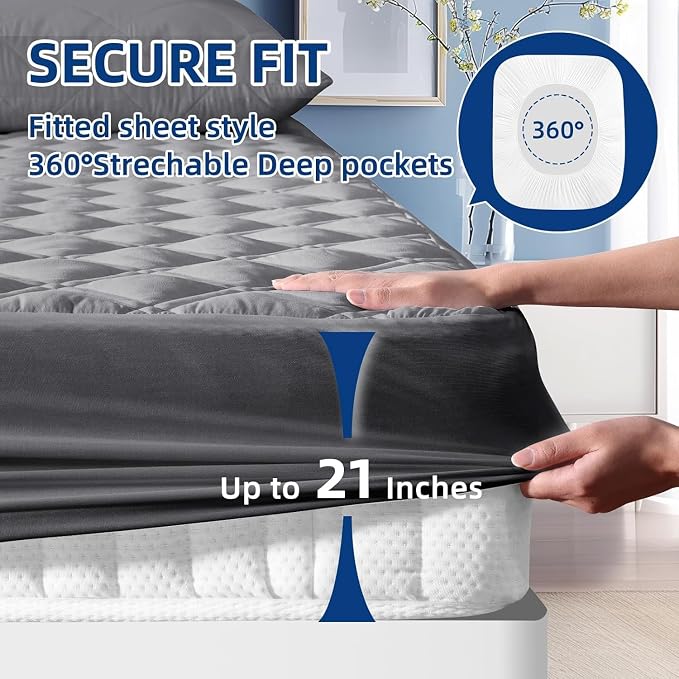 Meelus Twin Mattress Protector Waterproof, Fitted Deep Pocket 8"-21", Gray | Breathable Waterproof Mattress Pad Cover, Soft Noiseless Mattress Cover Washable Cooling for Home Hotel Bedroom