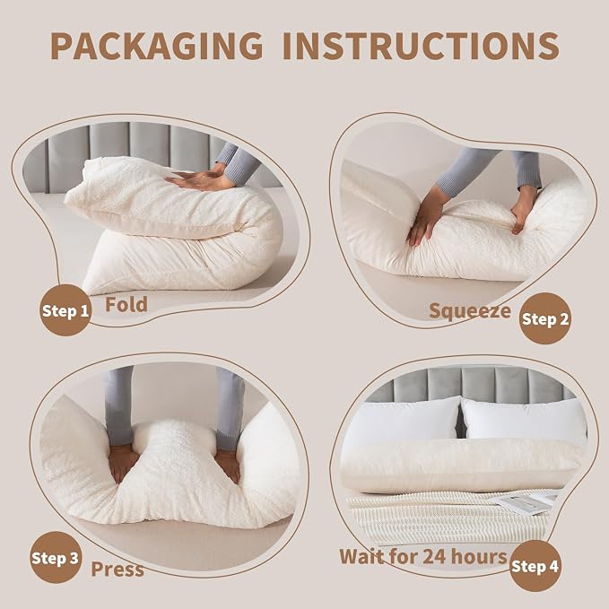 WhatsBedding Memory Foam Body Pillow with Cover, Long Bed Pillow for Adults | Removable Plush Fuzzy Envelope Closure, Firm Support for Side Sleepers, Reading & naps, Large Size Fits All, Relieves Pain