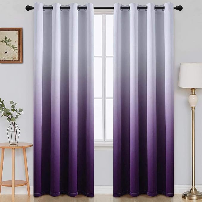 SimpleHome Ombre Gradient Purple White to Gray Curtains for Bedroom,52Wx84L | Room Darkening Curtains,Light Blocking Thermal Insulated Grommet Window Curtains for Living Room,2 Panels,84 Inches Length