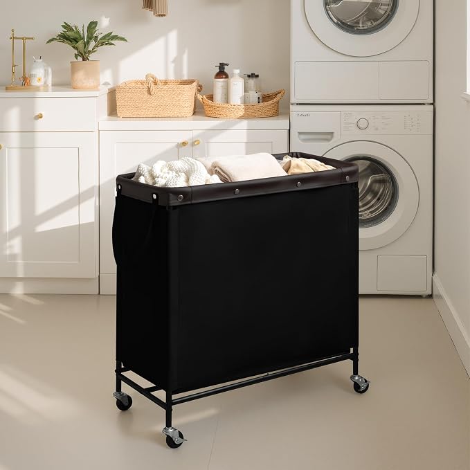 StorageWorks 3 Section Laundry Hamper, 120L Black Sorter Cart with Wheels | Black Sorter Cart, Rolling Organizer for Bedroom, Bathroom, Apartment