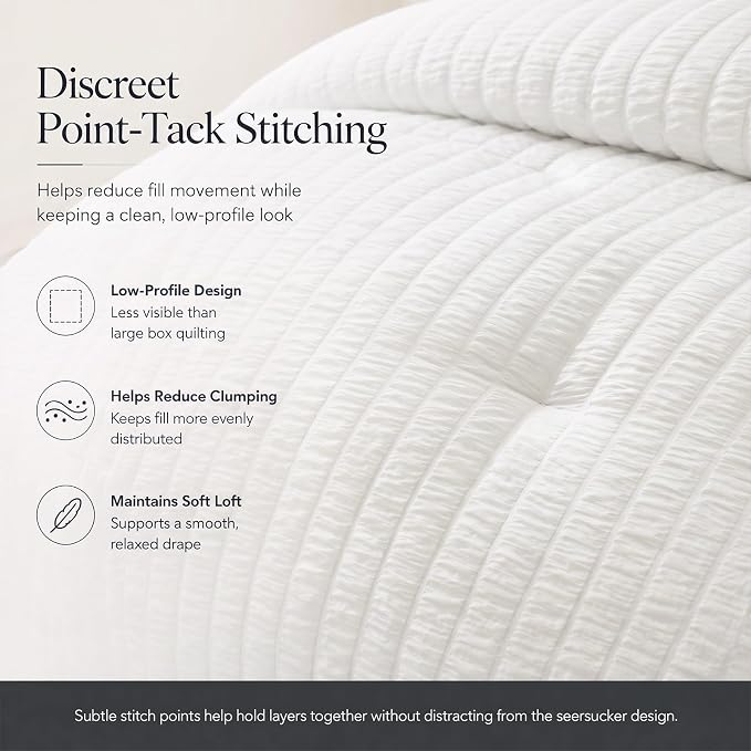 King Size Comforter Set, 7 Pieces White Seersucker Bed in a Bag | OEKO-TEX Certified, All Season Bedding Set with 240 GSM Down Alternative Comforter, Flat & Fitted Sheets, Pillowcases & Shams