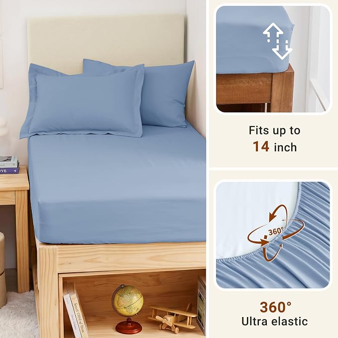 5 Pieces Twin XL Comforter Set, Soft Bed in a Bag Twin XL Size, All Season Bedding Set with Comforter, Flat Sheet, Fitted Sheet, Pillowcases & Shams, Greyish Blue