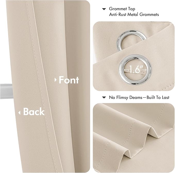 MIULEE Blackout Curtains for Bedroom 2 Panels 40 x 84 Inch Long Champagne | Thermal Insulated, Living Room Darkening Grommet Drapes, Noise Reducing, Light Blocking Window Treatments