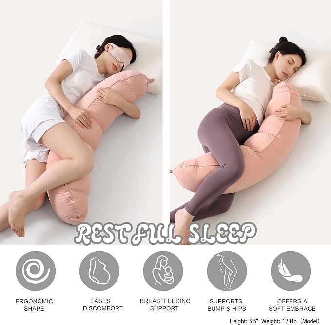 Peallow(Pat. Pend) – Long Round Body Pillow for Adults, Bolster Pillow for Sleeping, Soft and Supportive Pillow for Sleeping & Lumbar Support (Soft Pastel Pink, 39")