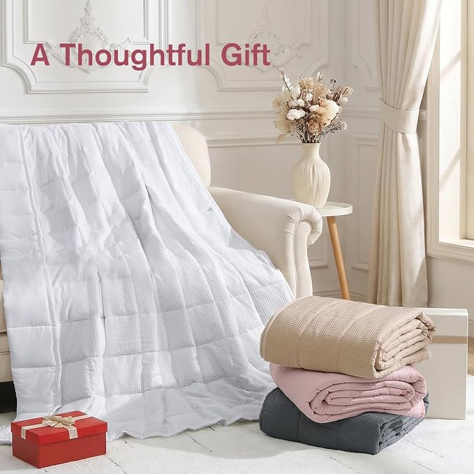 Cooling Weighted Blanket for Adults, 20lbs 60 x 80 for Summer | Cozy and Breathable Waffle; Soft; Machine Washable; Filled with Glass Beads; Heavy Throw for Hot Sleepers in Bed; Pink