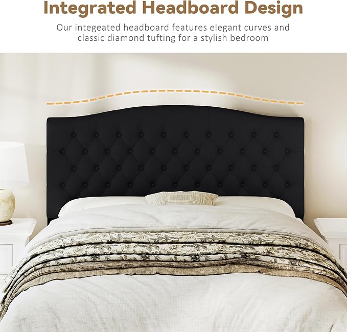 Queen Headboard Only, Upholstered Headboard for Adjustable Bed Linen Tufted Queen/Full Size Wall Mounted Head Board with Solid Wood Legs Head Board, Black