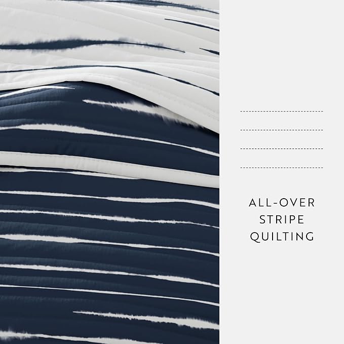 Merit Linens Soft Quilt Coverlet Bedding Set - Reversible Patterns - Full/Queen Navy