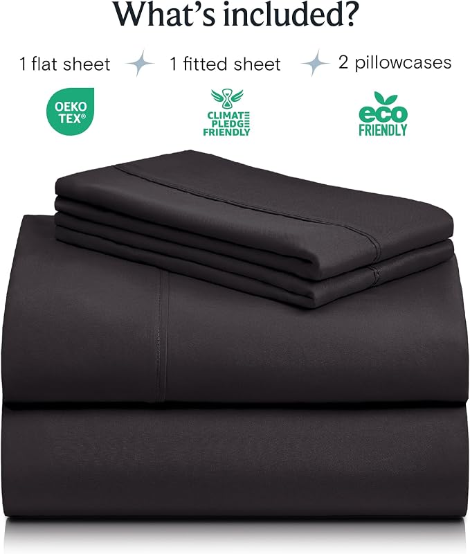 LuxClub King Size Sheets Set, Deep Pocket King Sheets Bed Sheets 4PC, Cooling Sheets King Size Breathable, Soft Hotel Luxury Bedding Wrinkle Free, Silky Fitted Sheet & Pillowcase Sets, Black | LuxClub Silky Fitted Sheet & Pillowcase Sets, Breathable Ho...