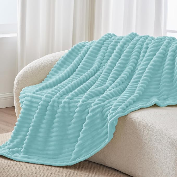 BEDELITE Striped Fleece Throw Blanket, Cloud Blue, 50"x60" | 300GSM Microfiber Fleece, Soft Cozy, Lightweight Warm, Double-Sided Plush, Machine Washable, Gift, Room Decor, for Couch Sofa