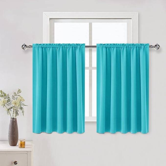 DWCN Short Blackout Curtains 60 x 36 Inch for Kitchen RV Bunk Turquoise | 2 Panels Set, Kitchen Window Curtains Over Sink, Thermal Insulated, Light Blocking, Rod Pocket Drapes for Small Window