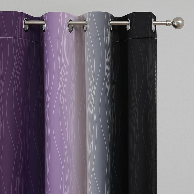 Black and Purple Ombre Blackout Curtains 96 Inch Length | Room Darkening Curtains for Bedroom, Thermal Insulated,Energy Saving,Grommet Window Drapes for Living Room,52Wx96L,2 Panels