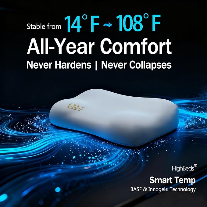 HighBeds Cervical Neck Pillow for Neck Pain Relief- Memory Foam Pillow for Side and Back Sleepers, BASF Support with Ergonomic Pillow(Grey)