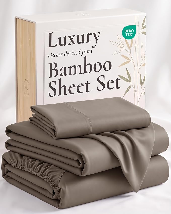 Hotel Sheets Direct 3 Piece Bed Sheet Set Twin Size, 100% Viscose Derived from Bamboo Sheets Set with 1 Pillowcase, Cooling & Breathable Luxury Bedding, Moisture-Wicking & Silky Soft Texture, Sand