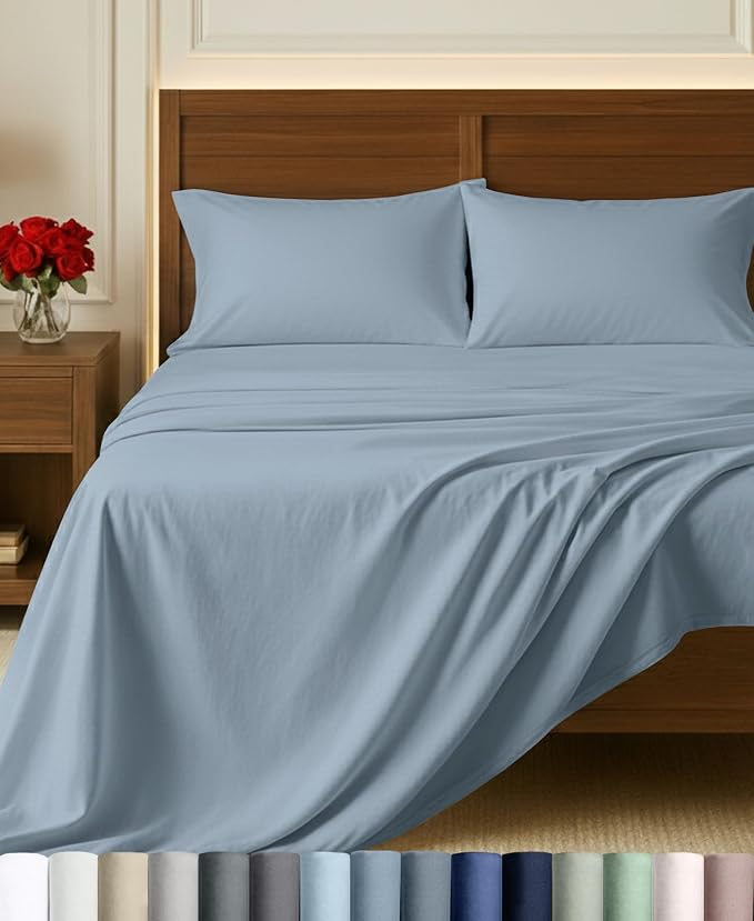 California Design Den 100% Egyptian Cotton Full Bed Sheets Set, Steel Blue | Backed by Good Housekeeping Seal, Light & Airy Soft Sateen, 15" Deep Pocket, All-Around Elastic, Durable, Easy Care 4pc Set