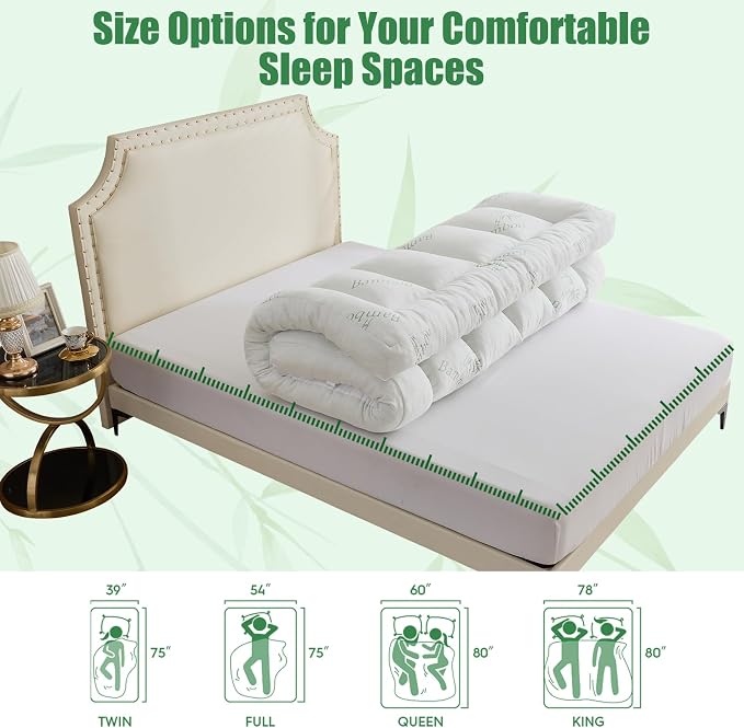 WhatsBedding 5 Inch Memory Foam Mattress Topper Full for Back Pain Relief, Cooling Bamboo Viscose Air Layer, Supportive Pillow Top Mattress Topper
