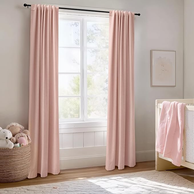 Faux Linen Total Blackout Curtains for Bedroom 80 Inch Long Blush Pink | 100% Blackout Shield, Back Tab/Rod Pocket Living Room Drapes, Thermal Insulated Blackout Curtains 2 Panels Set, 50"W x 80"L