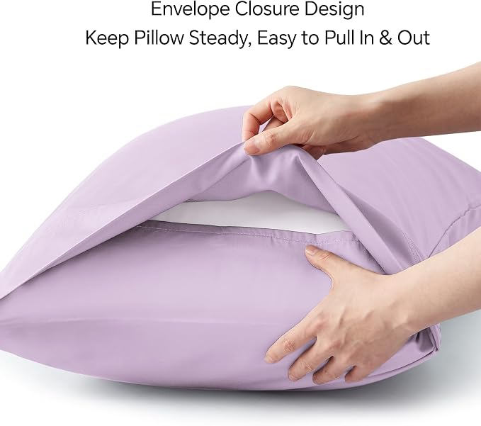 BEDELITE Pillow Cases Standard Size 2Pcs, Rayon from Bamboo, Light Purple | Cooling and Breathable Pillow Cover for Hot Sleepers & Night Sweats, Silky Soft Cozy, Envelope Closure, 20"x26"
