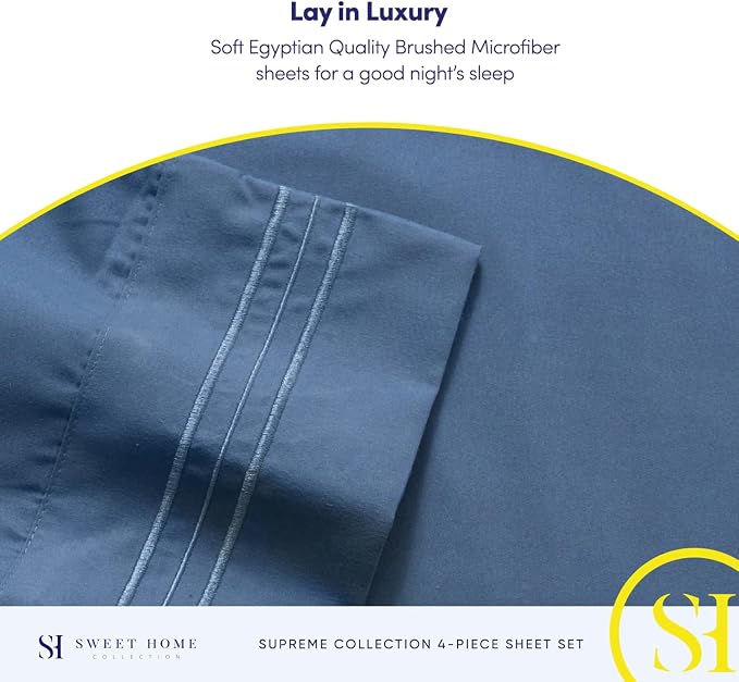 Twin Sheets - Breathable Luxury Sheets with Full Elastic & Secure Corner Straps Built In - 1800 Supreme Collection Extra Soft Deep Pocket Bedding Set, Sheet Set, EXTRA DEEP pocket - Twin, Denim