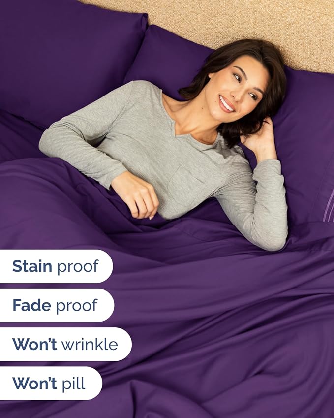 Flex Top Split Head King 6 Piece Sheet Set - Breathable & Cooling - Purple | Ultra Soft Hotel Luxury Bedding Set w/ 8-16 Inch Deep Pockets, 1 Flat & 1 Split-Head Fitted Sheet & 4 Pillowcases, Fade Free