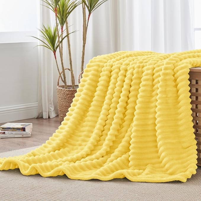 BEDELITE Ribbed Twin Blanket for Couch & Bed, Custard Yellow, 60"x80" | Ultra-Soft Plush Fleece, Cozy, Warm Yet Lightweight, Ribbed Texture, Home Decor, Machine Washable, Giftable, All-Season Use