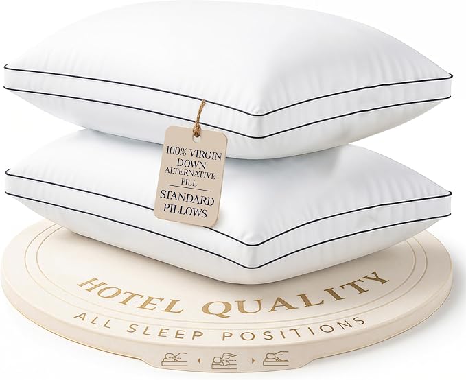 LANE LINEN Standard Size Bed Pillows for Sleeping, Set of 2, 20x26 - White | Perfect for Side, Back & Stomach Sleepers, Down Alternative Fill, Medium Firm, Breathable, Cooling, Soft & Fluffy Comfort