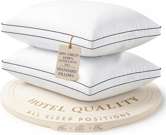 LANE LINEN Standard Size Bed Pillows for Sleeping, Set of 2, 20x26 - White | Perfect for Side, Back & Stomach Sleepers, Down Alternative Fill, Medium Firm, Breathable, Cooling, Soft & Fluffy Comfort